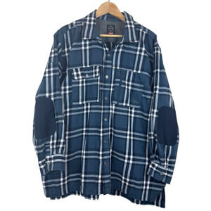 Wrangler ATG Flannel Shirt Mens XL Blue Elbow Patches All Terrain Gear Tech‎